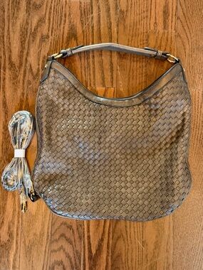 Woven Vegan Leather Shoulder Bag w/ removable long strap